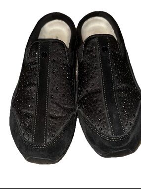 Easy Spirit Black Suede Slip-On Mules with Swarovski elements